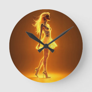 Golden Neon meisje in gloeiende mode elegantie Ronde Klok