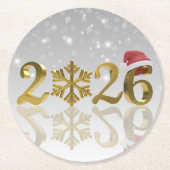 Golden New Year 2026 with Snowflake and Santa Hat Ronde Kartonnen Onderzetter (Voorkant)