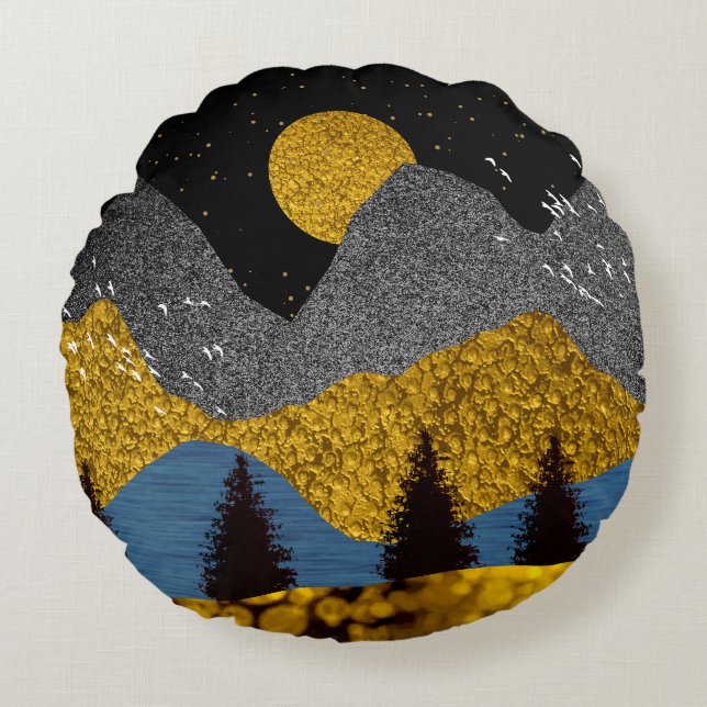 Golden Night Sierkussen Rond Kussen (Voorkant)