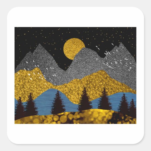 Golden Night Vierkante Sticker (Voorkant)