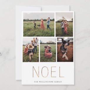 Golden NOEL Modern Photo Collage Holiday Kaart