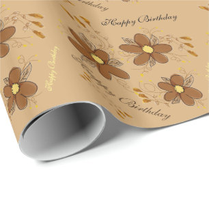 Golden Oat Floral Birthday Gift Wrap Cadeaupapier