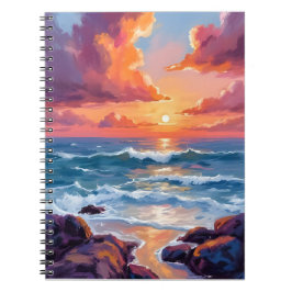 Golden Ocean Sunset | Watercolor Coastal Radiant Notitieboek