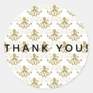Golden Octopus & Sea Shells Beach Birthday Party Ronde Sticker