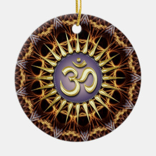 Golden OM Tapestry Weave Ceramic Ornament