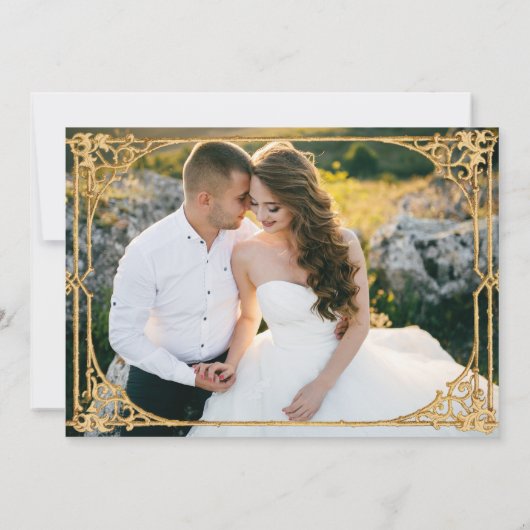 Golden Opulence Kerstmis Bloemen Huwelijk Bedankkaart (Achterkant)