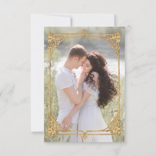 Golden Opulence Kerstmis Bloemen Huwelijk Save The Date (Achterkant)