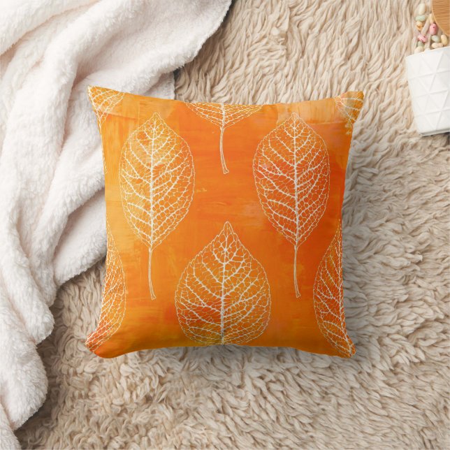 Golden Oranje Leaf Pattern Pillow Kussen (Deken)