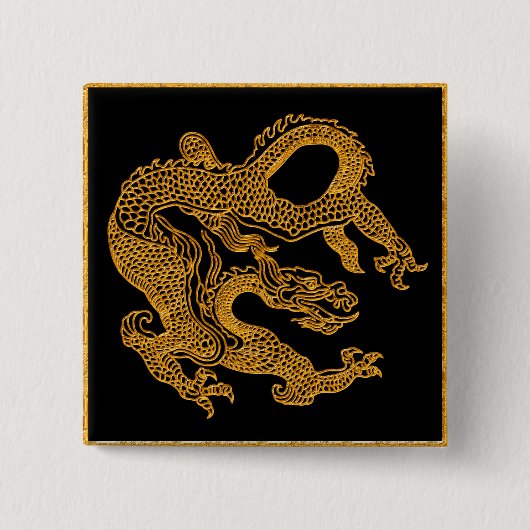 Golden oriental dragon 01 vierkante button 5,1 cm (Voorkant)