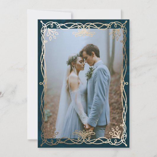 Golden Ornament Celestial Fantasy Ivy Bruiloft Kaart (Achterkant)