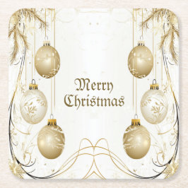 Golden Ornament Kerstfeest Elegant Vierkante Kartonnen Onderzetter