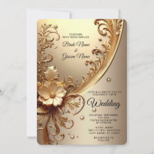 Golden Ornate Floral Wedding Invitation