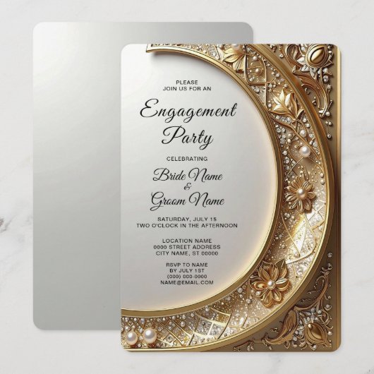 Golden Ornate Frame Engagement Invitation Kaart (Voorkant / Achterkant)