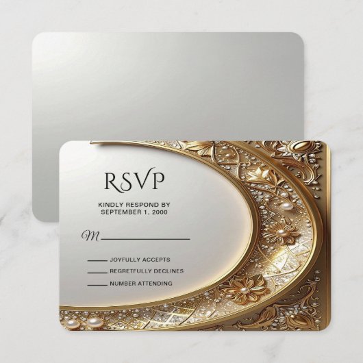 Golden Ornate Frame RSVP Card Kaartje (Voorkant / Achterkant)