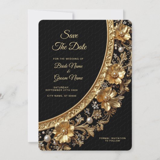 Golden Ornate Frame Save the Date (Devant)
