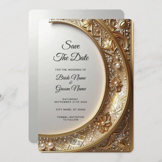Golden Ornate Frame Save the Date (Devant / Derrière)
