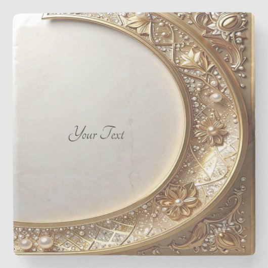 Golden Ornate Frame Stone Coaster Stenen Onderzetter (Voorkant)