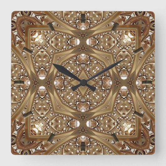 Golden Ornate Frame Wall Clock Vierkante Klok (Voorkant)