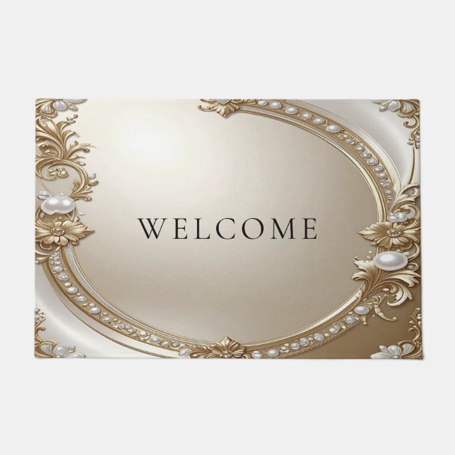 Golden Ornate Frame with Pearls Doormat Deurmat (Voorkant)