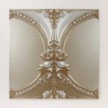 Golden Ornate Frame with Pearls Jigsaw Puzzle