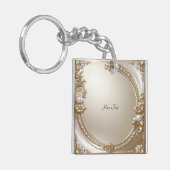 Golden Ornate Frame with Pearls Keychain (Voorkant Links)