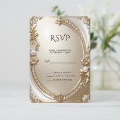 Golden Ornate Frame with Pearls RSVP Card (Debout devant)