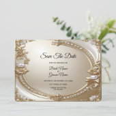 Golden Ornate Frame with Pearls Save The Date (Debout devant)