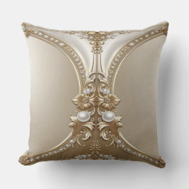 Golden Ornate Frame with Pearls Throw Pillow Kussen