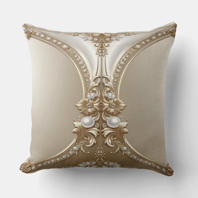 Golden Ornate Frame with Pearls Throw Pillow Kussen (Voorkant)