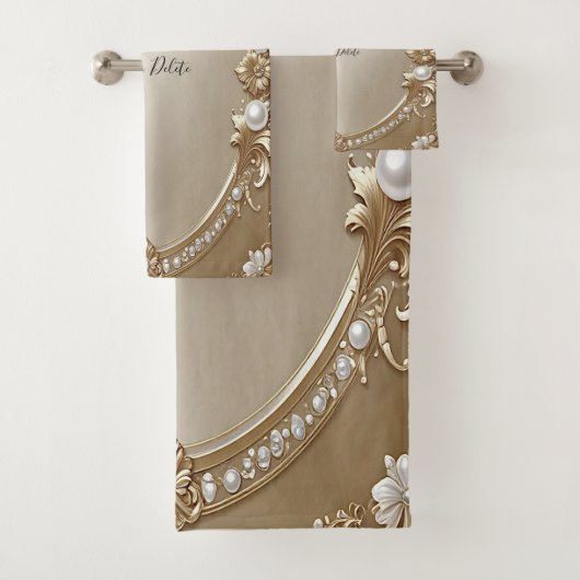 Golden Ornate Frame with Pearls Towel Set Bad Handdoek (Insitu)
