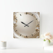 Golden Ornate Frame with Pearls Wall Clock Vierkante Klok (Huis)