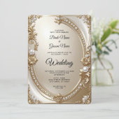 Golden Ornate Frame with Pearls Wedding Invitation (Debout devant)