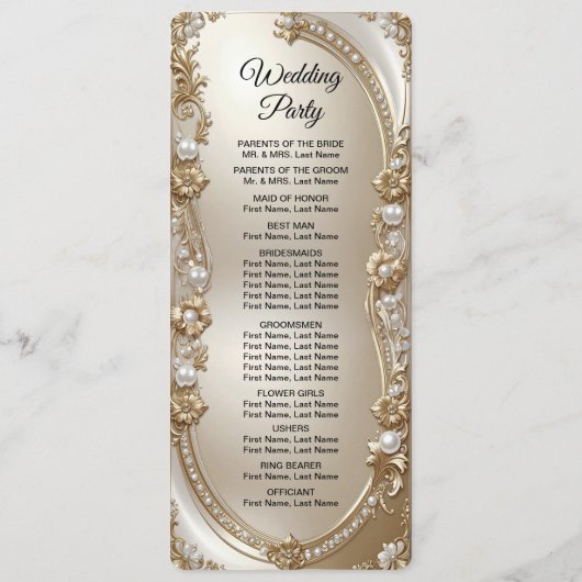 Golden Ornate Frame with Pearls Wedding Program Programma (Achterkant)