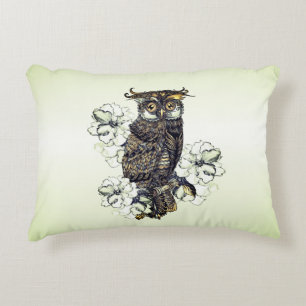 Golden Owl Green Orchids Accent Kussen