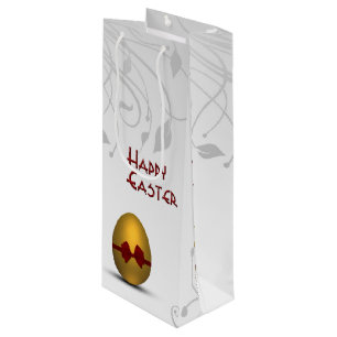Golden paaseieren met boomgrilpatroon wijn cadeautas
