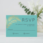 Golden Palm Frond Modern Minimalist RSVP Kaartje (Staand voorkant)