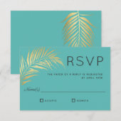 Golden Palm Frond Modern Minimalist RSVP Kaartje (Voorkant / Achterkant)