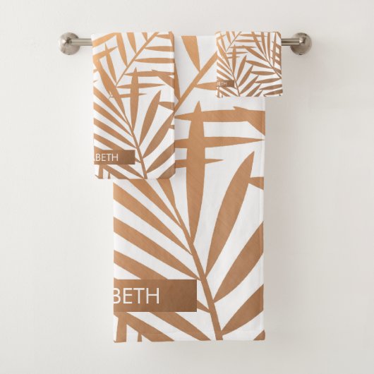 Golden Palm Tree Leaf Pattern Bad Handdoek (Insitu)
