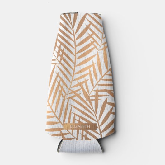 Golden Palm Tree Leaf Pattern Flesjeskoeler (Voorkant)