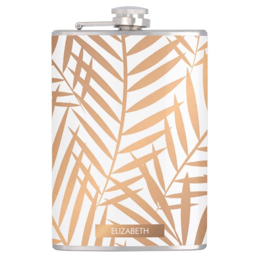 Golden Palm Tree Leaf Pattern Heupfles (Voorkant)