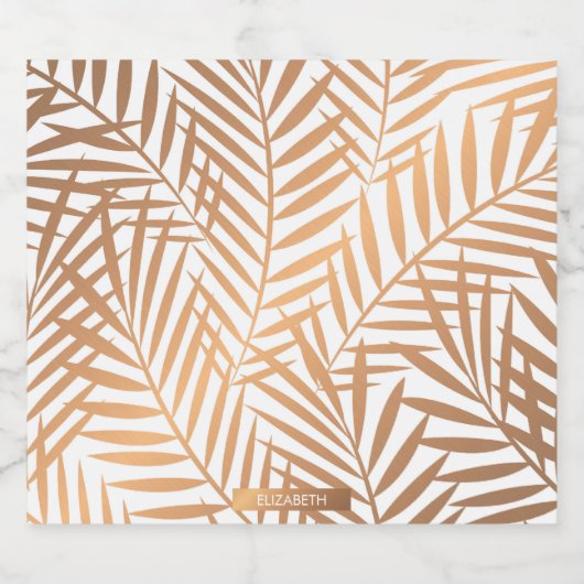 Golden Palm Tree Leaf Pattern Likeurfles Etiket (Enkel label)