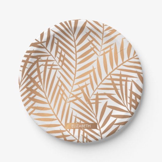 Golden Palm Tree Leaf Pattern Papieren Bordje (Voorkant)