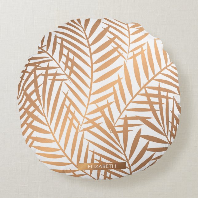 Golden Palm Tree Leaf Pattern Rond Kussen (Voorkant)