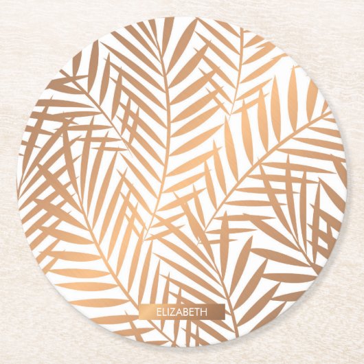 Golden Palm Tree Leaf Pattern Ronde Kartonnen Onderzetter (Voorkant)