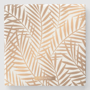 Golden Palm Tree Leaf Pattern Stenen Onderzetter