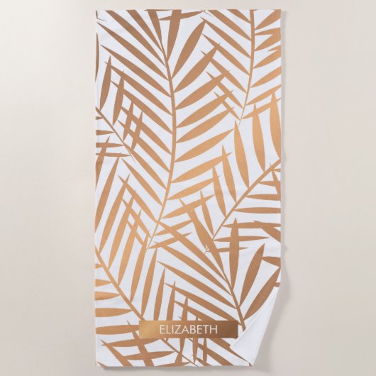 Golden Palm Tree Leaf Pattern Strandlaken (Voorkant)