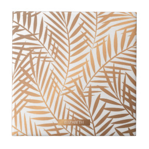 Golden Palm Tree Leaf Pattern Tegeltje