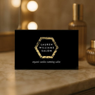 Golden Palms Spray Tanning Salon Logo op Zwart Visitekaartje