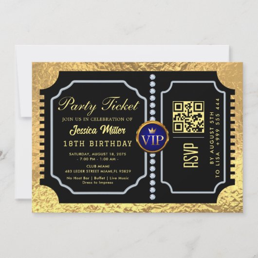 Golden Party qr code Billet Invitation (Devant)