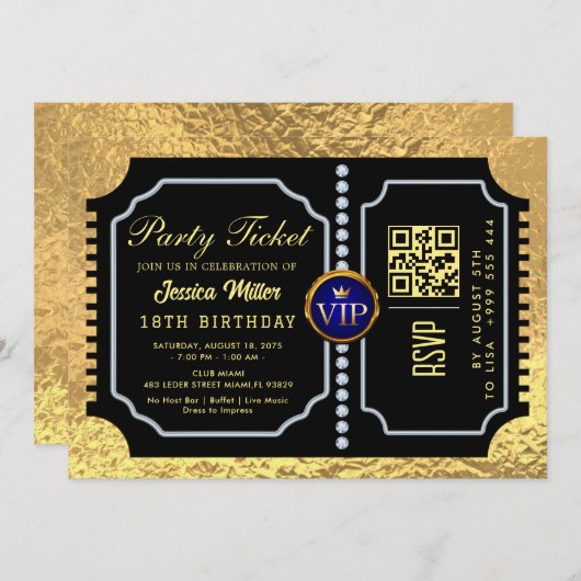 Golden Party qr code Billet Invitation (Devant / Derrière)